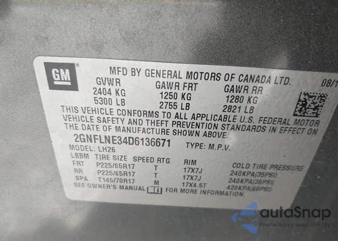 2013 Chevrolet Equinox 2Lt from USA, damaged, VIN 2GNFLNE34D6136671
